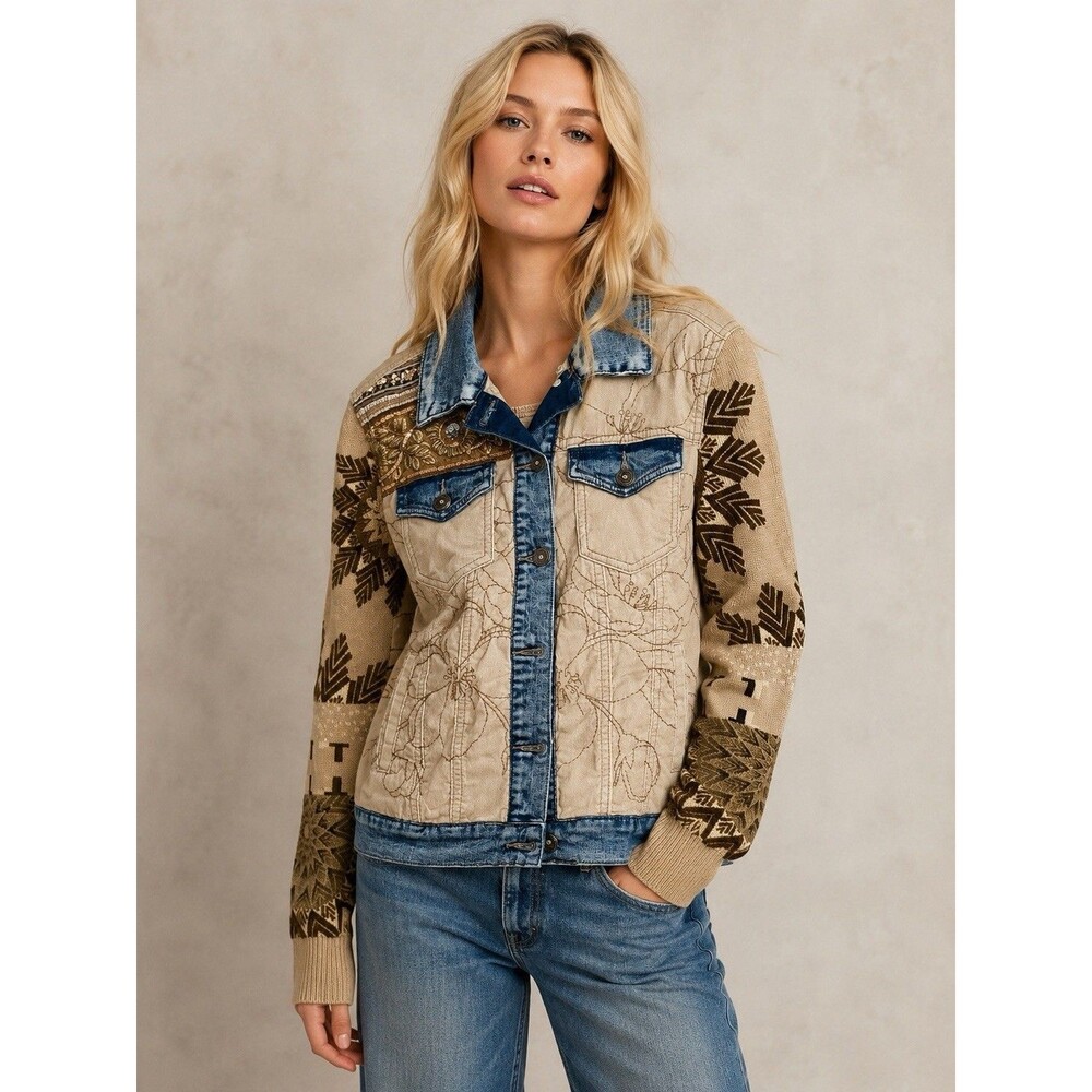 New Desigual Eloise Corduroy Denim Mixed Media Jacket Missing Hood 38 EU S US